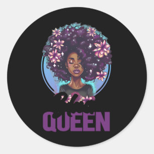 Sticker Rond Cheveux afro floraux noirs Reine noire Magie Son n