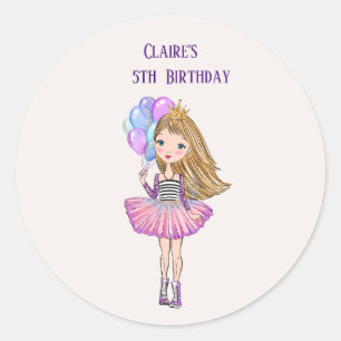 Sticker Rond Cheveux blonds, princesse Birthday d'yeux bleus