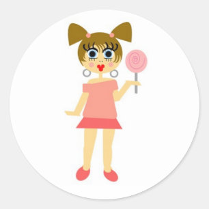 Sticker Rond Cheveux de brun d'autocollant de fille de lucette