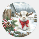 Sticker Rond Chèvre festive mignonne sur la ferme Noël (Devant)