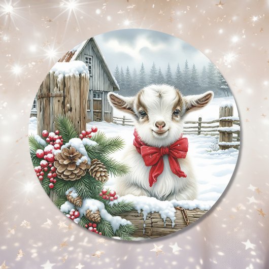 Sticker Rond Chèvre festive mignonne sur la ferme Noël
