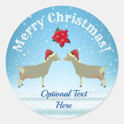 Sticker Rond Chèvre laitière Toggenburg Noël dans la neige (Devant)
