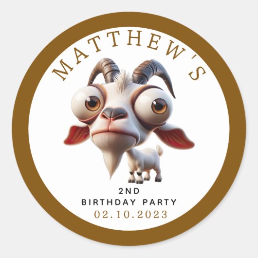 Sticker Rond Chèvre mignonne Animaux de ferme 2e fête d'anniver (Devant)