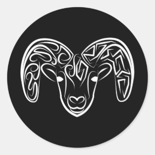 Sticker Rond Chèvre tribale noire et blanche / Mouton
