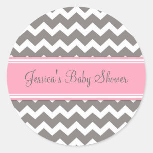 Sticker Rond Chevron Baby shower rose gris Favoriser les autoco