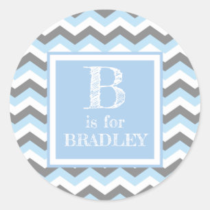 Sticker Rond Chevron Bleu Bébé et Gris Personnalisé