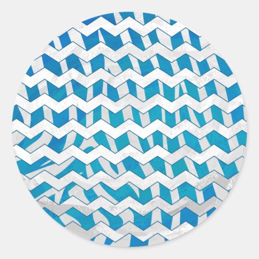 Sticker Rond Chevron bleu et blanc Zebra (Devant)