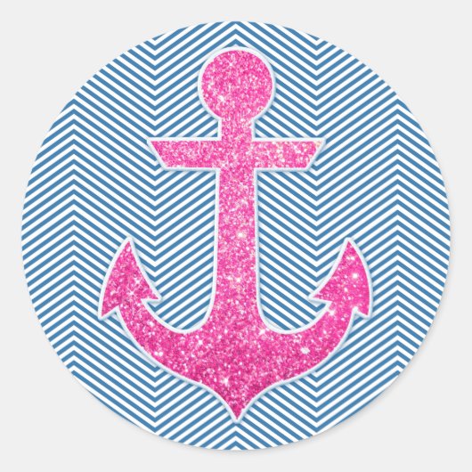Sticker Rond chevron bleu parties scintillant rose (Devant)