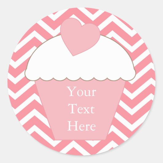 Sticker Rond Chevron Cupcake rose (Devant)
