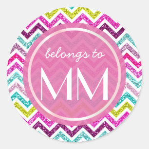 Sticker Rond Chevron Faux Parties scintillant Bling Coloful Gir