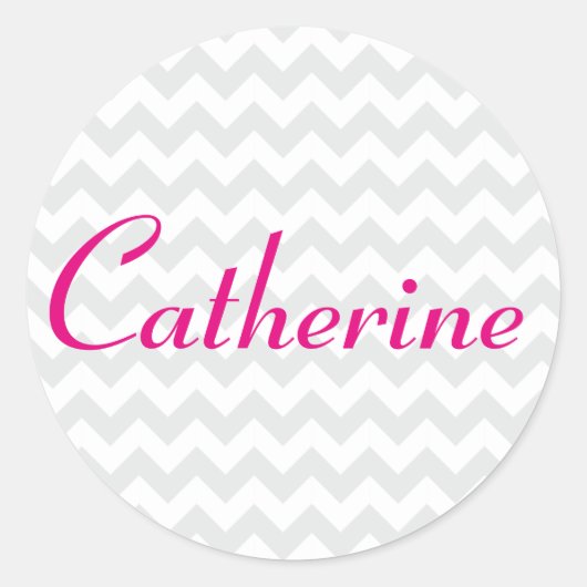 Sticker Rond Chevron gris et blanc avec nom de script gras (Devant)