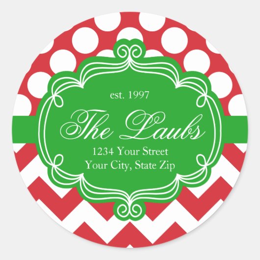 Sticker Rond Chevron Holiday Nom de famille de Noël (Devant)