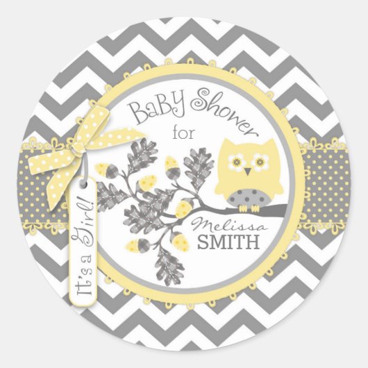 Sticker Rond Chevron jaune Baby shower d'impression (Devant)