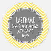 Sticker Rond Chevron jaune et gris Motif Monogramme personnalis (Devant)