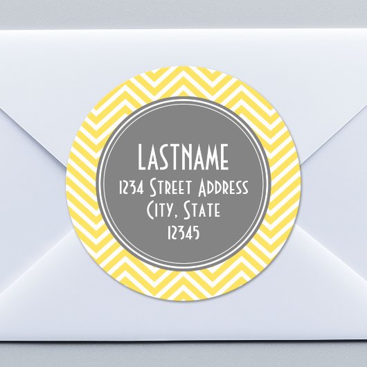 Sticker Rond Chevron jaune et gris Motif Monogramme personnalis
