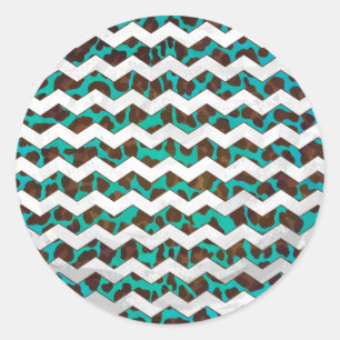 Sticker Rond Chevron Leopard Impression Brown et Turquoise