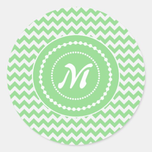 Sticker Rond Chevron Monogrammé Vert Printanier (Devant)
