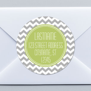 Sticker Rond Chevron Motif Adresse de retour - Lime Grey
