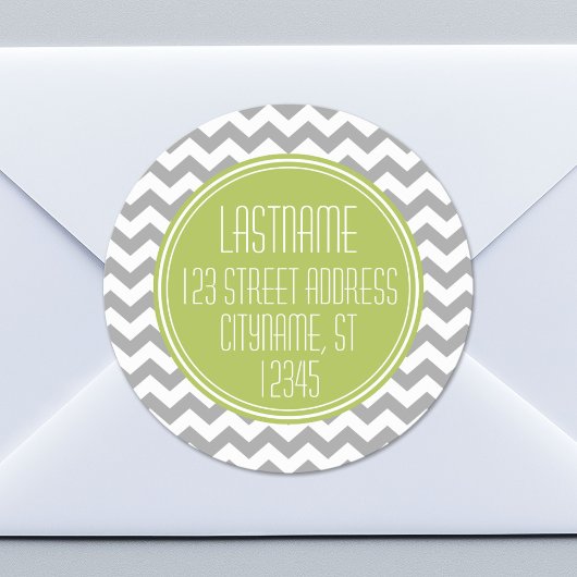 Sticker Rond Chevron Motif Adresse de retour - Lime Grey
