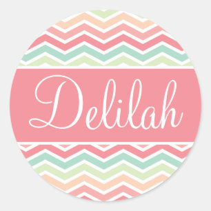 Sticker Rond Chevron Nom Pastel Pink Green