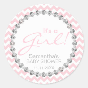 Sticker Rond Chevron Pink White moderne C'est un Baby shower f