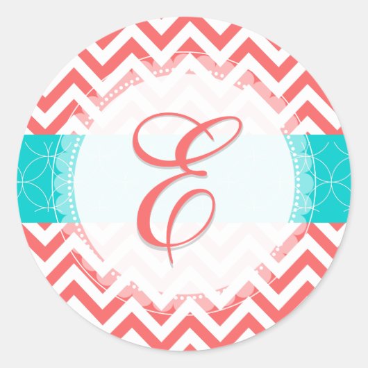 Sticker Rond Chevron PixDezine/corail/monogramme/do-it-yourself (Devant)