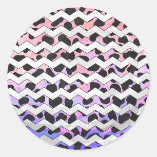 Sticker Rond Chevron rose et noir Dalmation
