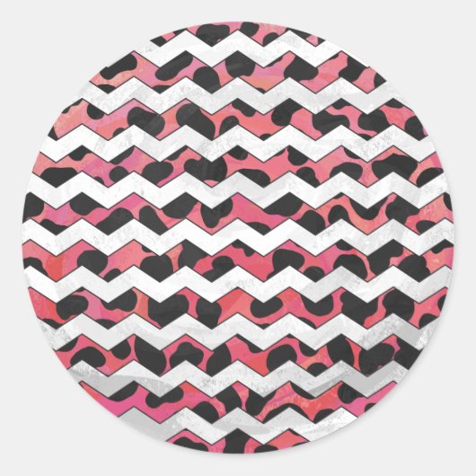 Sticker Rond Chevron rose et noir Dalmation (Devant)