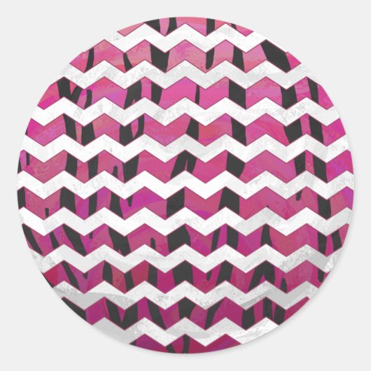 Sticker Rond Chevron Tiger rose chaud et noir (Devant)