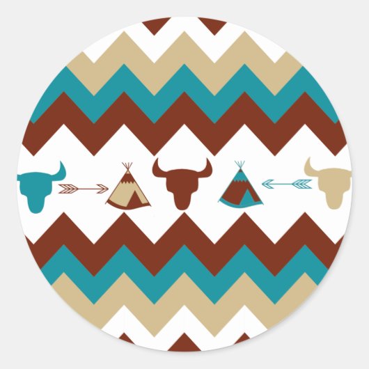 Sticker Rond Chevron Tribal Autochtone Américain Crânes Tipi Fl (Devant)