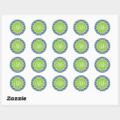 Sticker Rond Chevrons bleu foncé et vert Monogramme (Feuille)
