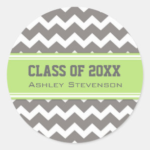 Sticker Rond Chevrons Gris Lime Graduation Nom personnalisé