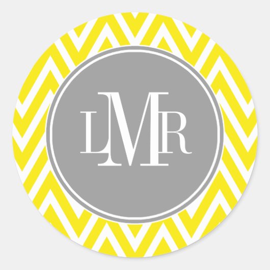 Sticker Rond Chevrons jaunes et gris Monogramme (Devant)