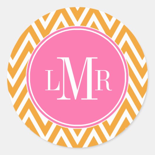 Sticker Rond Chevrons orange et rose Monogramme (Devant)