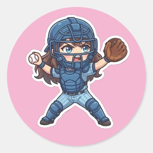 Sticker Rond Chibi Baseball 2026 Edition - Catcher Throw-down (Devant)