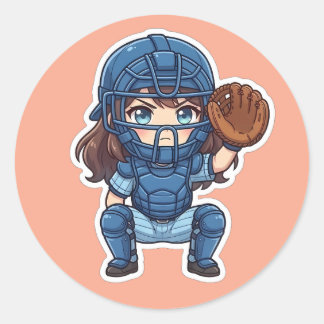 Sticker Rond Chibi Baseball Édition 2026 - Squat du receveur