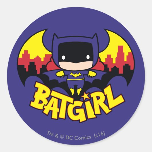 Sticker Rond Chibi Batgirl avec Gotham Skyline & Logo (Devant)