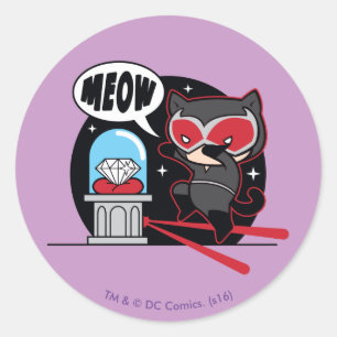 Sticker Rond Chibi Catwoman à voler un diamant