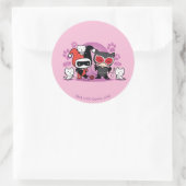 Sticker Rond Chibi Harley Quinn & Chibi Catwoman Avec Chats (Sac)