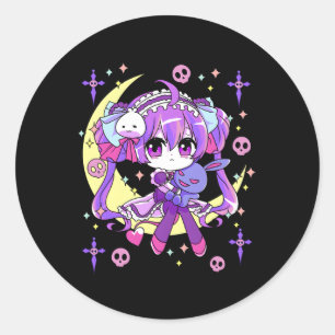 Sticker Rond Chibi Kawaii Anime Pastel Goth