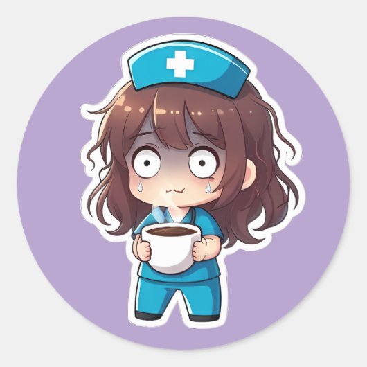 Sticker Rond Chibi Nurse Original 2.0 - Épuisement Total (Devant)