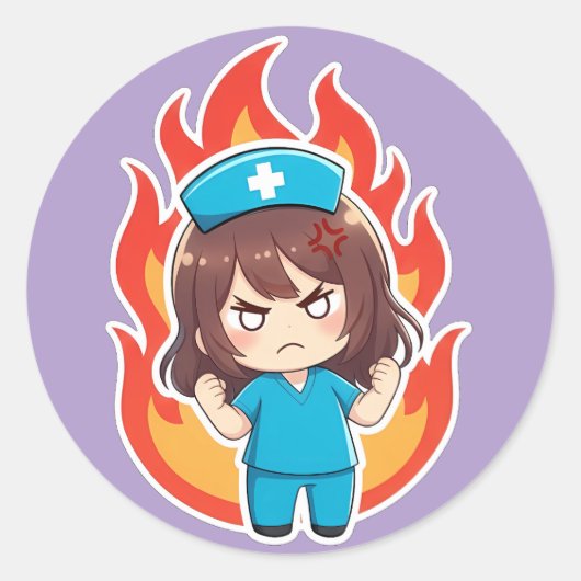 Sticker Rond Chibi Nurse Original 3.0 - En colère (Devant)