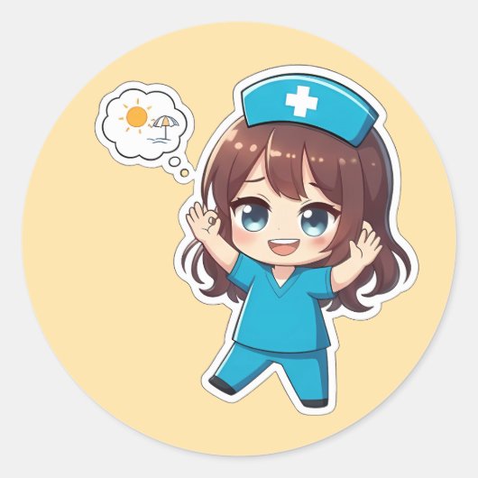 Sticker Rond Chibi Nurse Original 3.0 - Vacances (Devant)