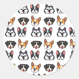 Sticker Rond Chibi Puppy Pack patern - dessin animé style chien