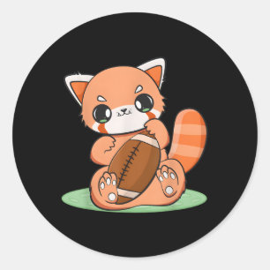 Sticker Rond Chibi Red Panda Avec Football Sport Anime Otaku