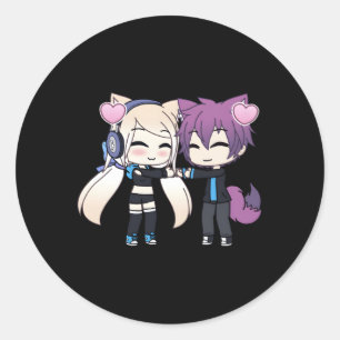 Sticker Rond Chibi Style Kawaii Anime Et Lui