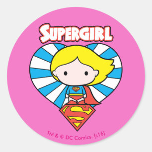 Sticker Rond Chibi Supergirl Starburst Coeur et logo