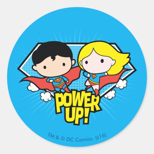 Sticker Rond Chibi Superman & Chibi Supergirl Power Up! (Devant)