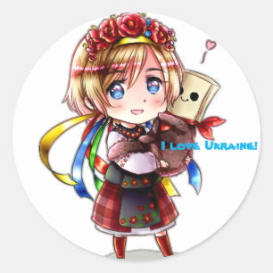 Sticker Rond Chibi Ukraine d'APH avec le turcat