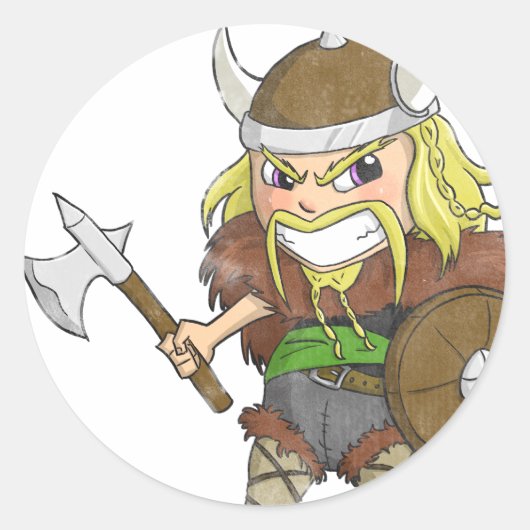 Sticker Rond Chibi Viking (en détresse) (Devant)